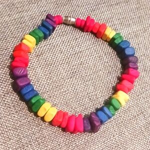 Small Rainbow Wooden Chip Bracelet for Child - Pre-loved (6")